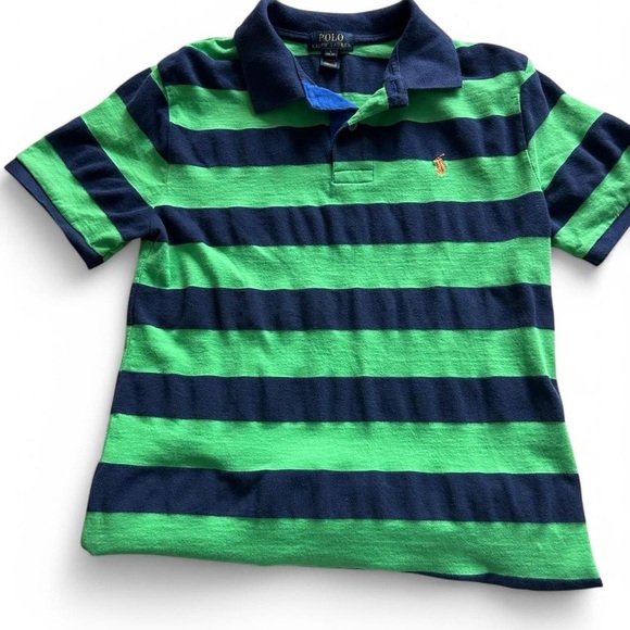 Classic Polo Ralph Lauren Boys’ Large 14-16 Green & Navy Striped Shirt - Picture 2 of 5
